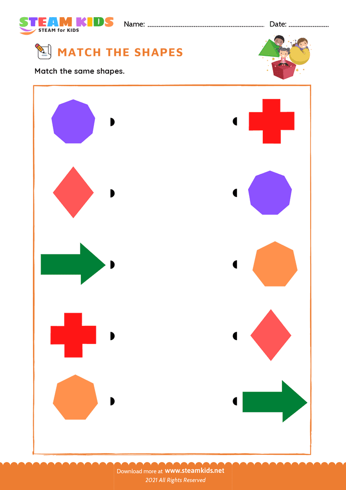 Free Math Worksheet - Match the Shapes - Worksheet 3