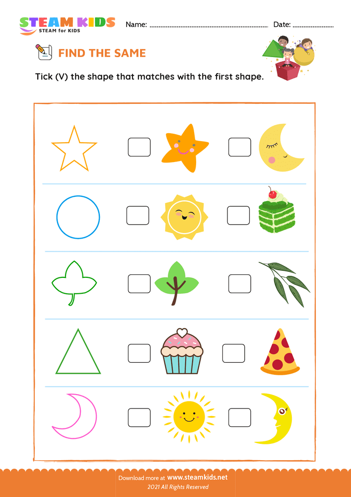 Free Math Worksheet - Match the Shapes - Worksheet 6