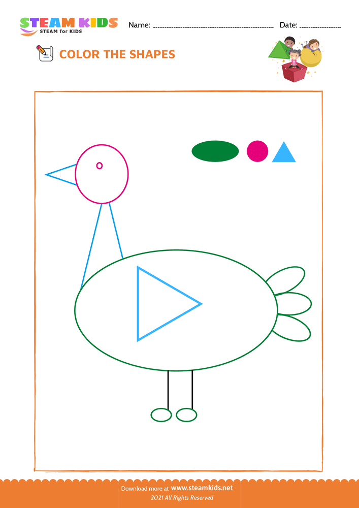 Free Math Worksheet - Color the Shapes - Worksheet 4