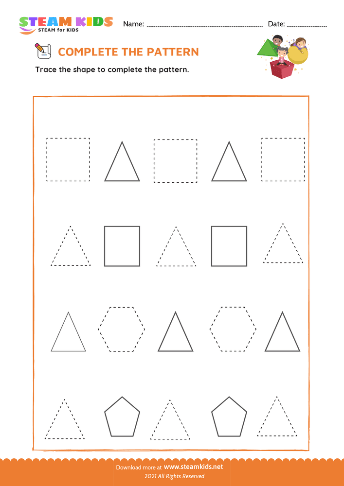 Free Math Worksheet - Complete the Pattern - Worksheet 1