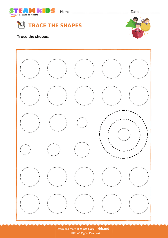 Free Math Worksheet - Trace the Shapes - Worksheet 3