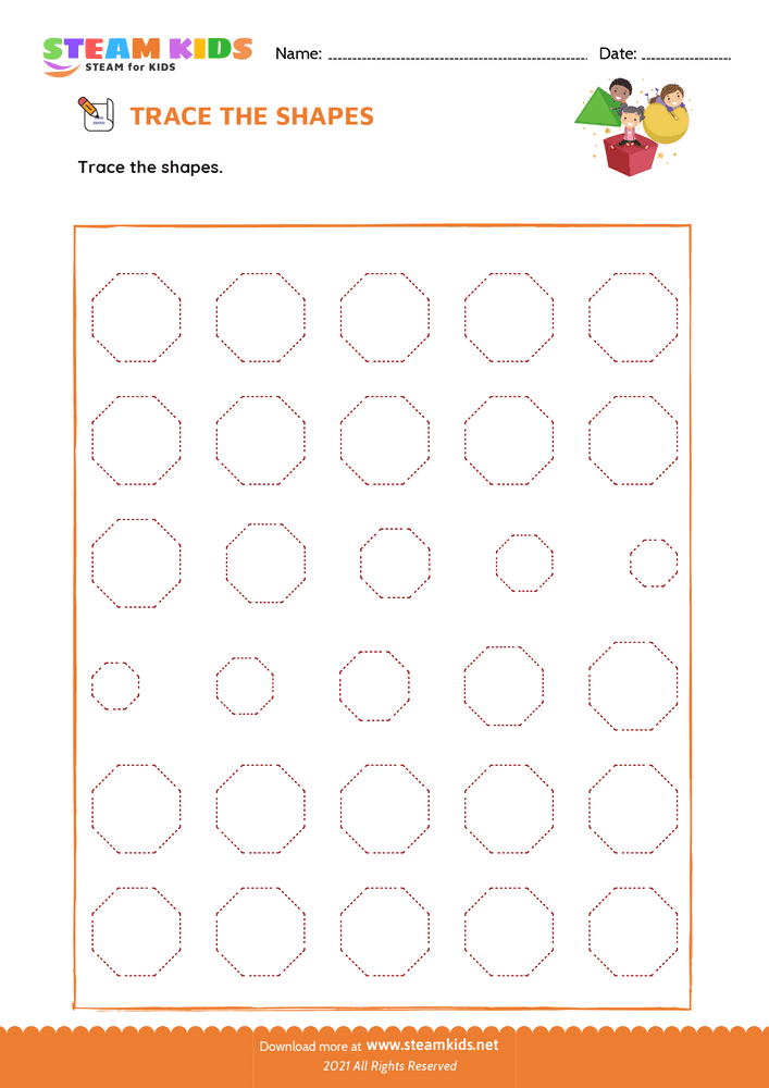 Free Math Worksheet - Trace the Shapes - Worksheet 1