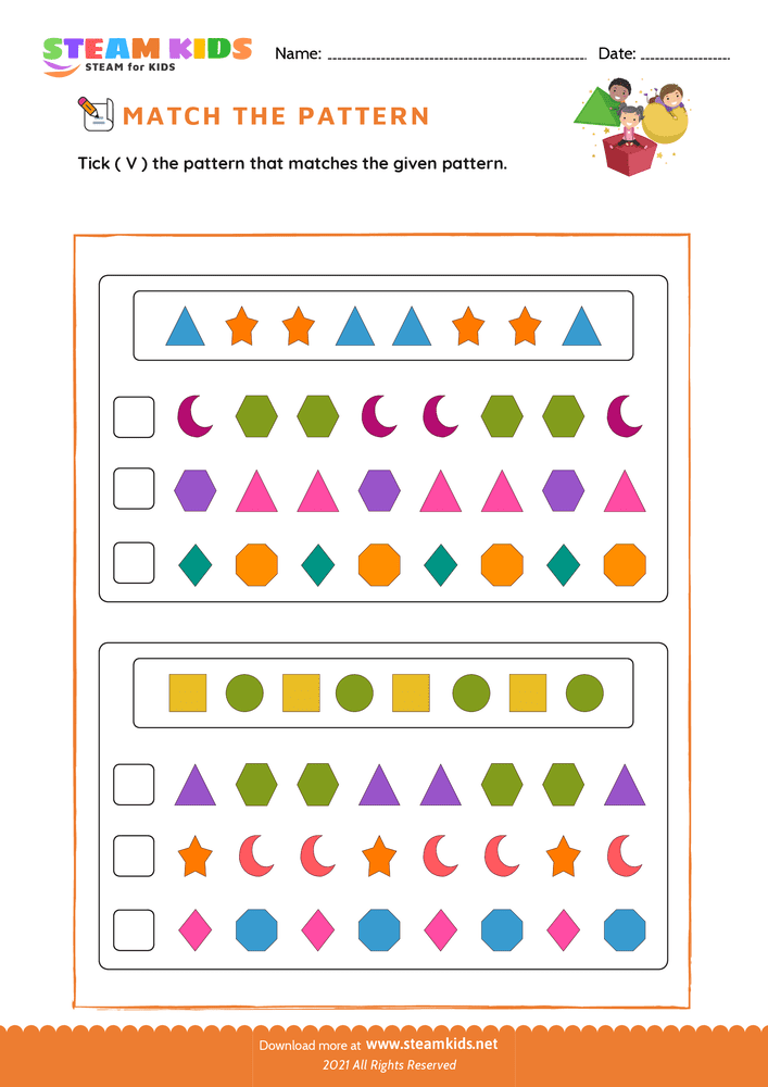 Free Math Worksheet - Match the pattern - Worksheet 1