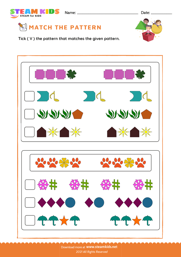 Free Math Worksheet - Match the pattern - Worksheet 5