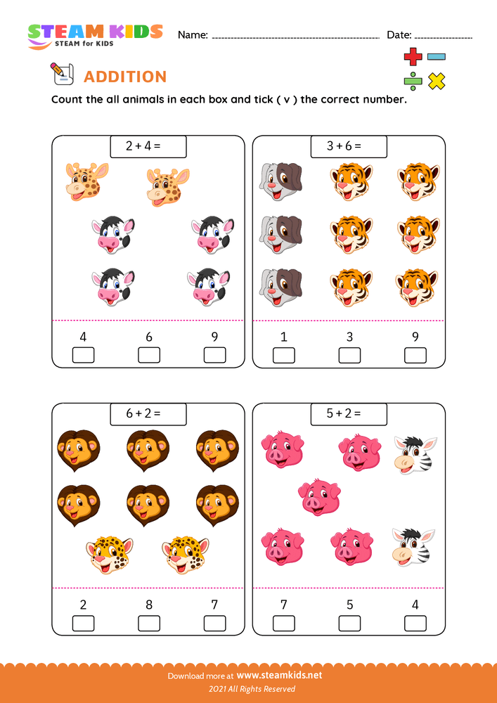 Free Math Worksheet - Count Add and Write - Worksheet 3