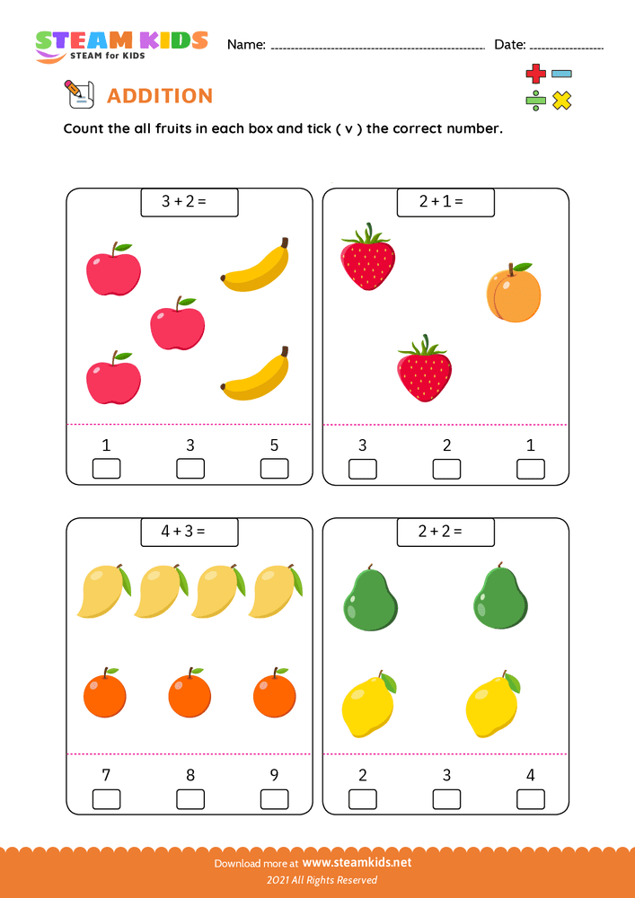 Free Math Worksheet - Count Add and Write - Worksheet 5