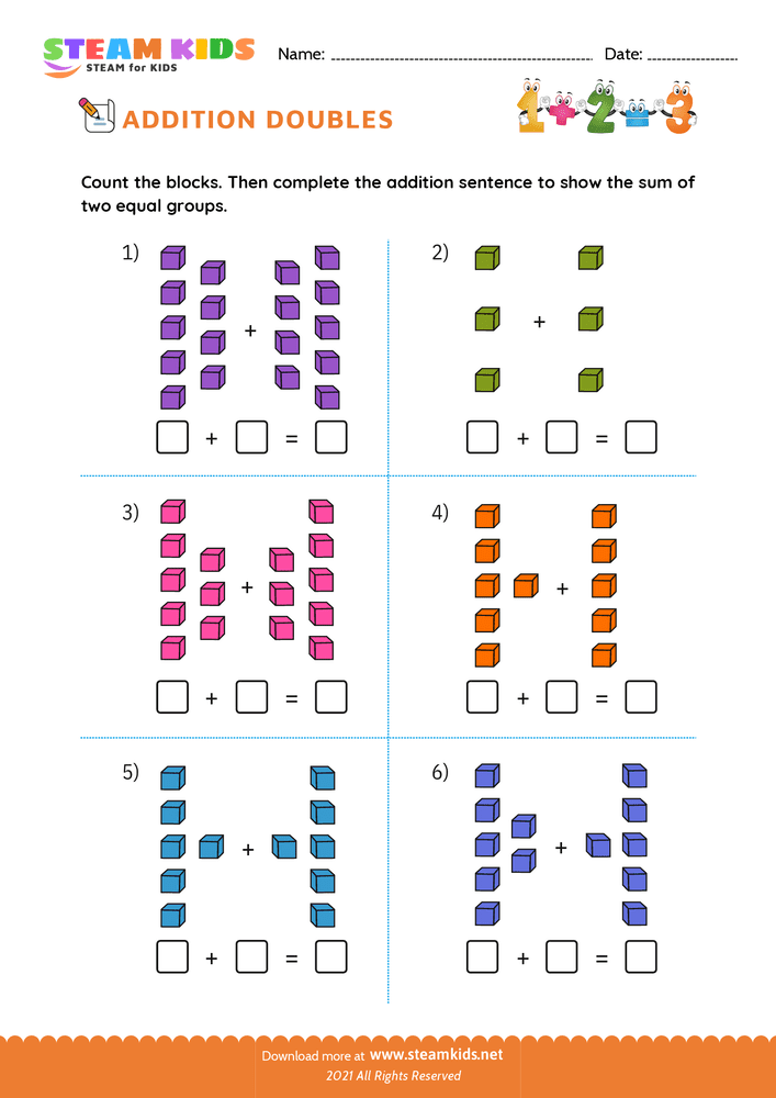 Free Math Worksheet - Adding doubles - Worksheet 9