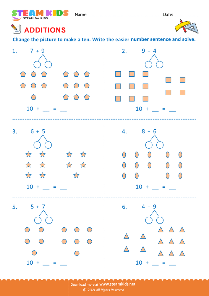 Free Math Worksheet - Make Ten - Worksheet 1
