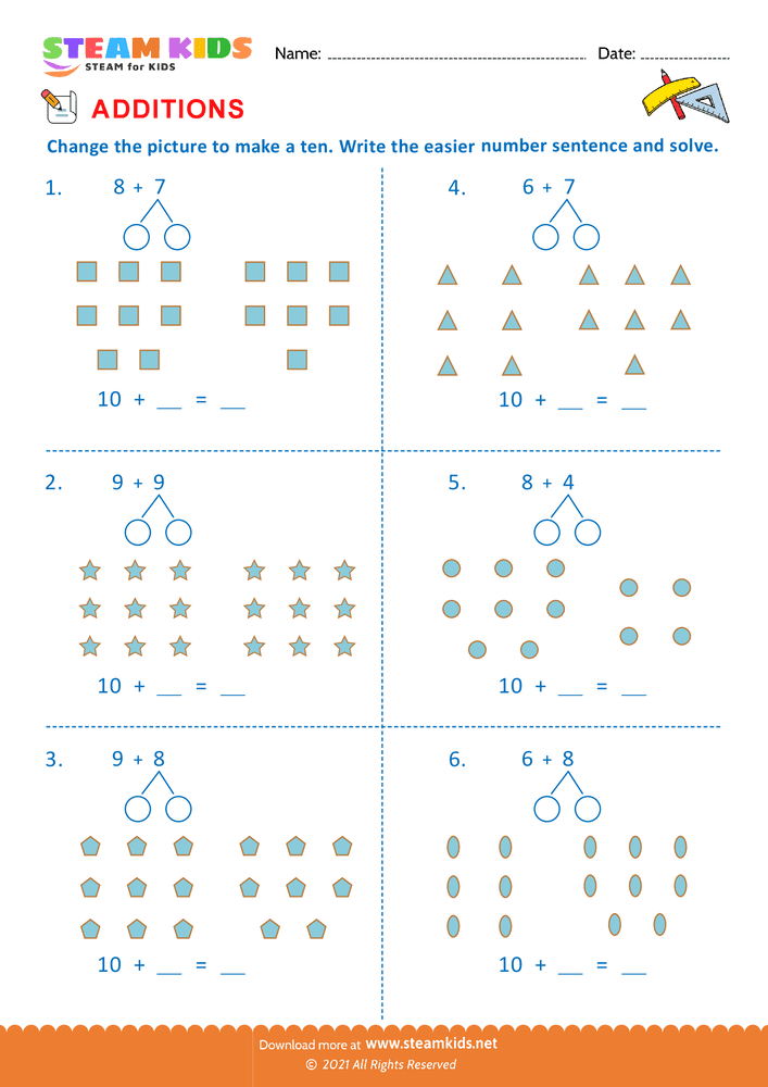 Free Math Worksheet - Make Ten - Worksheet 3