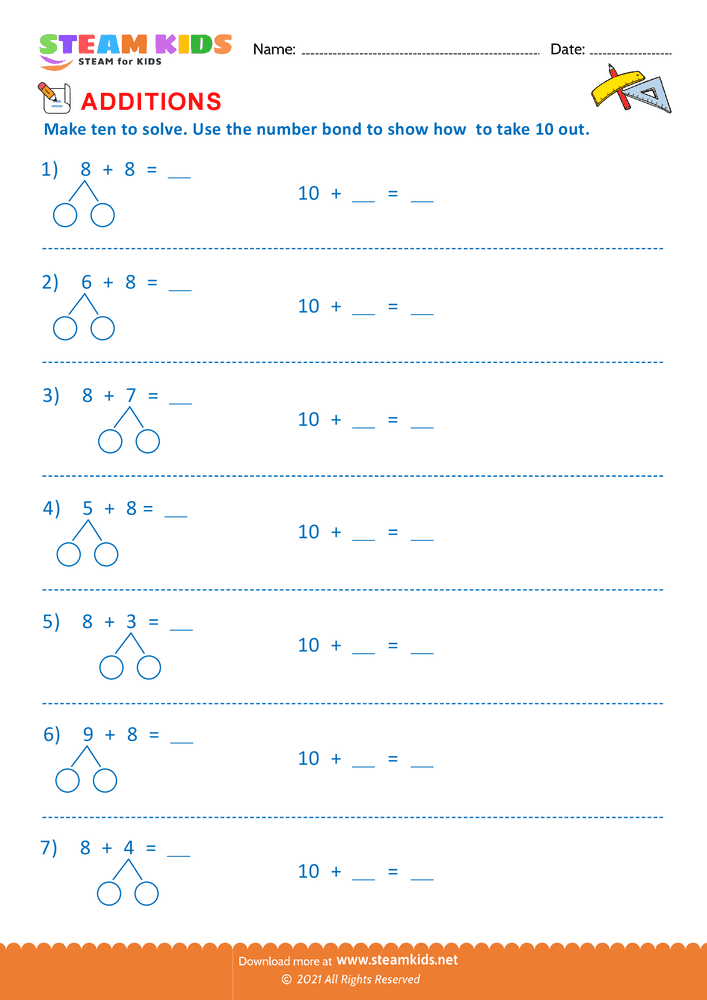 Free Math Worksheet - Make Ten - Worksheet 6