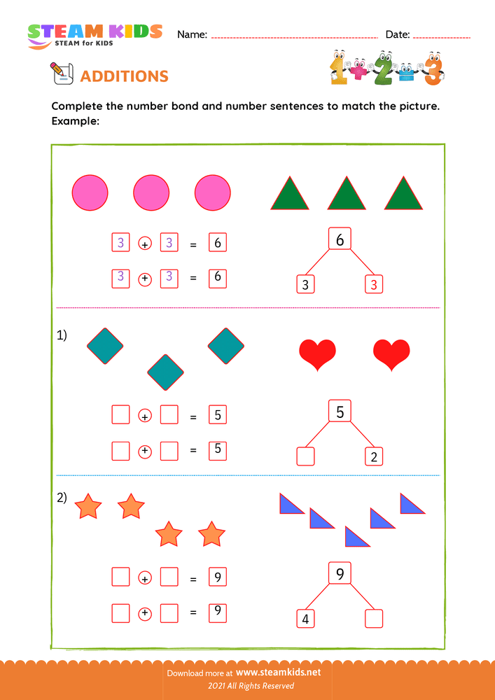 Free Math Worksheet - Complete the number bond - Worksheet 1