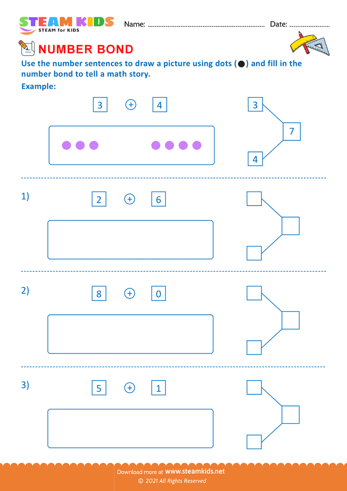 Free Math Worksheet - Fill the number bond - Worksheet 1 - STEAM KIDS
