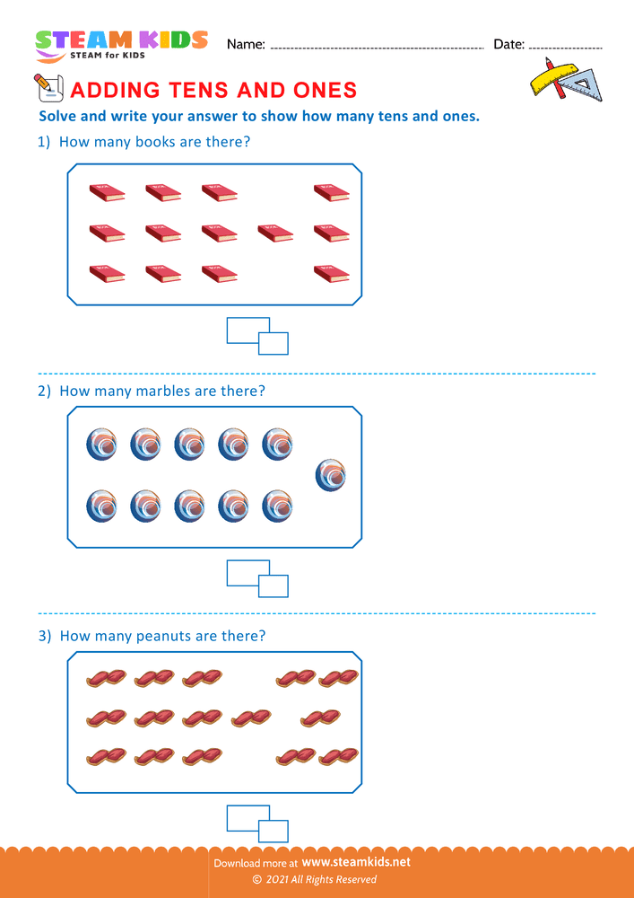 Free Math Worksheet - Add tens and ones upto 20 - Worksheet 4