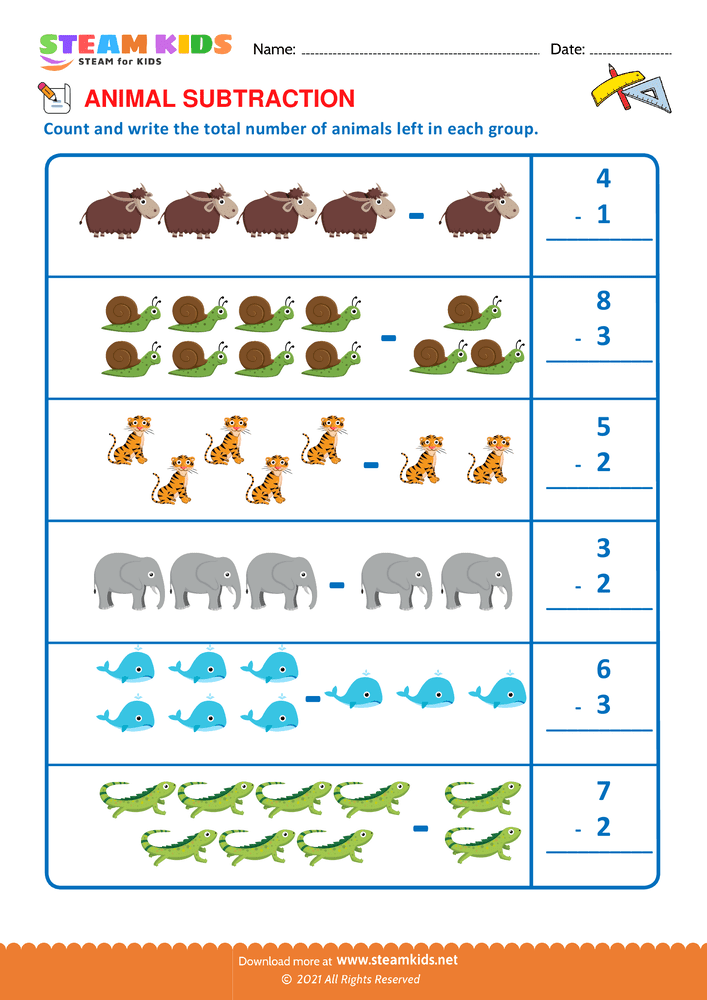 Free Math Worksheet - Subtract numbers  - Worksheet 3
