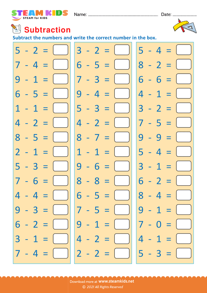 Free Math Worksheet - Subtract numbers  - Worksheet 5