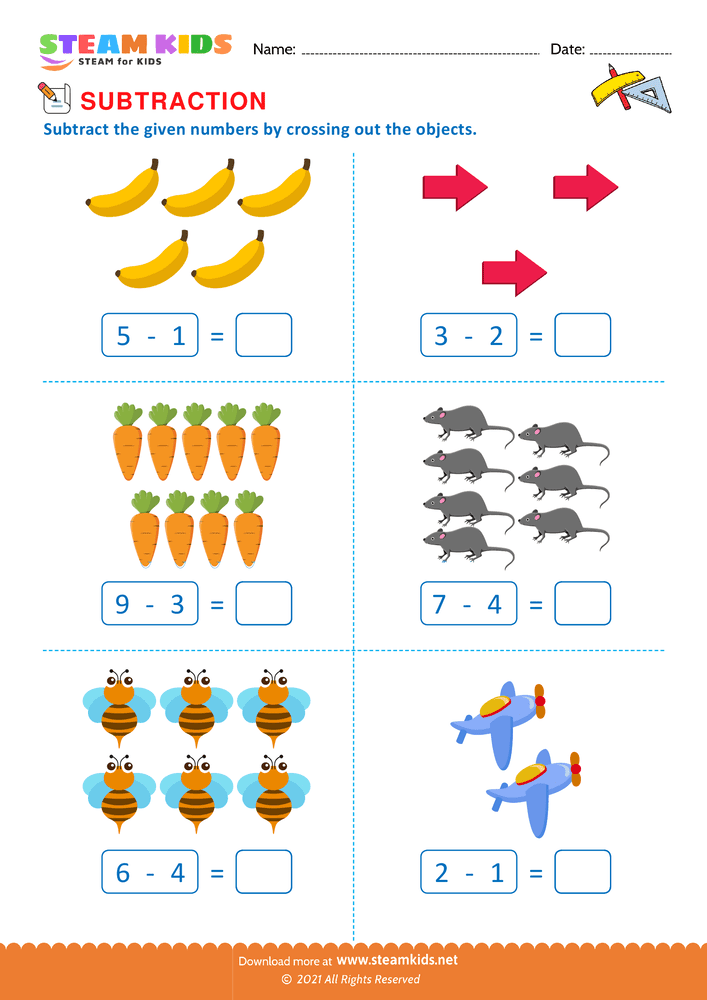 Free Math Worksheet - Count and subtract - Worksheet 2