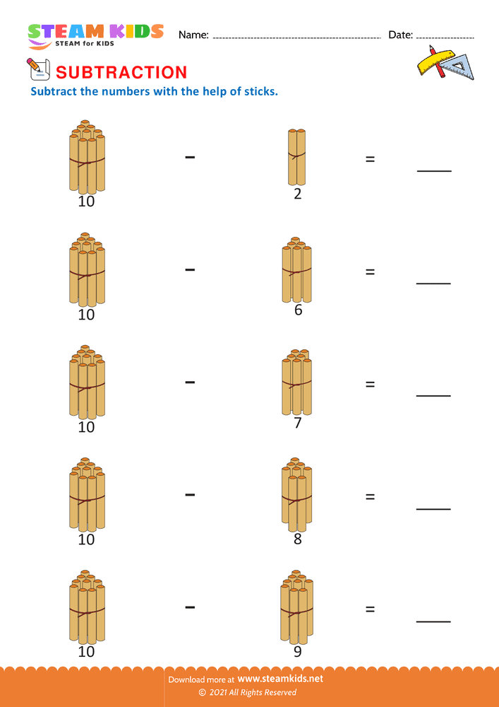 Free Math Worksheet - Count and subtract - Worksheet 5