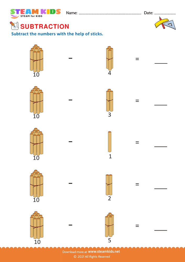 Free Math Worksheet - Count and subtract - Worksheet 6