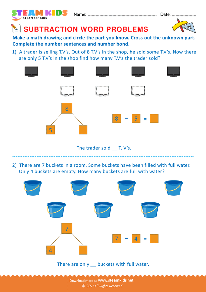 Free Math Worksheet - Solve by number bonds - Worksheet 18