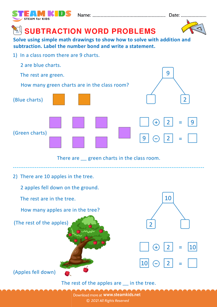 Free Math Worksheet - Solve by number bonds - Worksheet 22