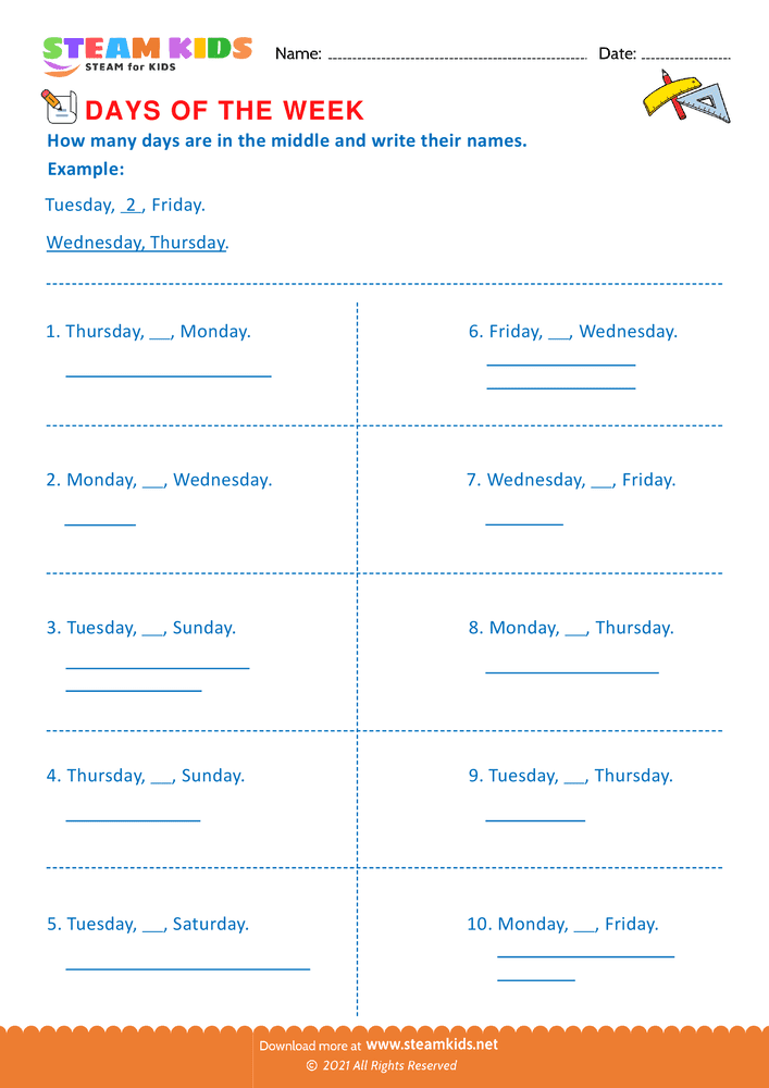 Free Math Worksheet - Days of the week - Worksheet 7