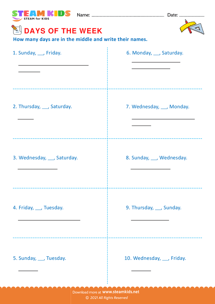 Free Math Worksheet - Days of the week - Worksheet 8