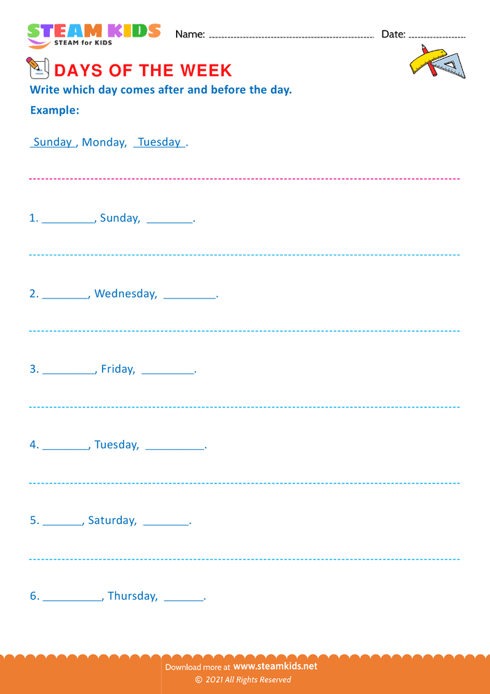 Free Math Worksheet - Days of the week - Worksheet 9