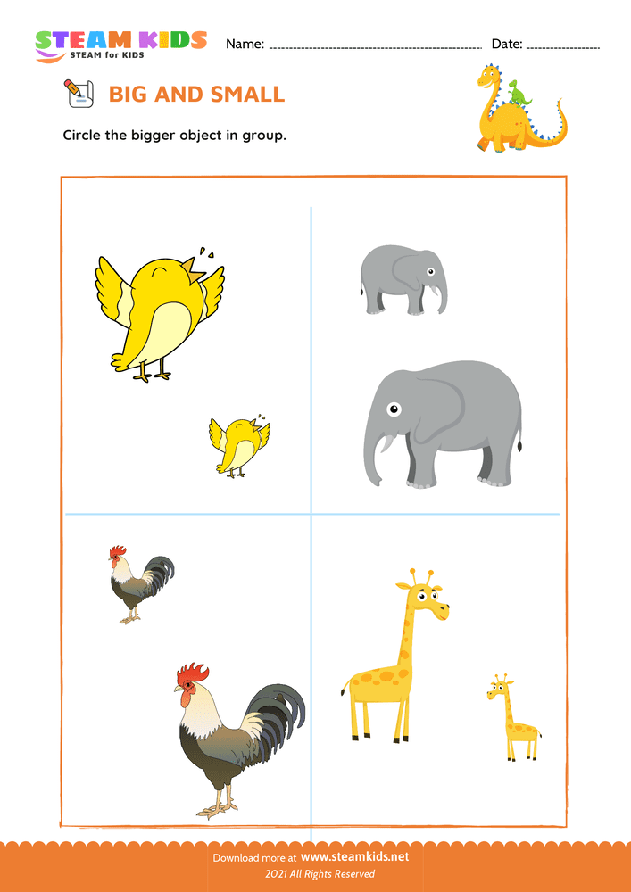 Free Math Worksheet - Big and Small - Worksheet 1