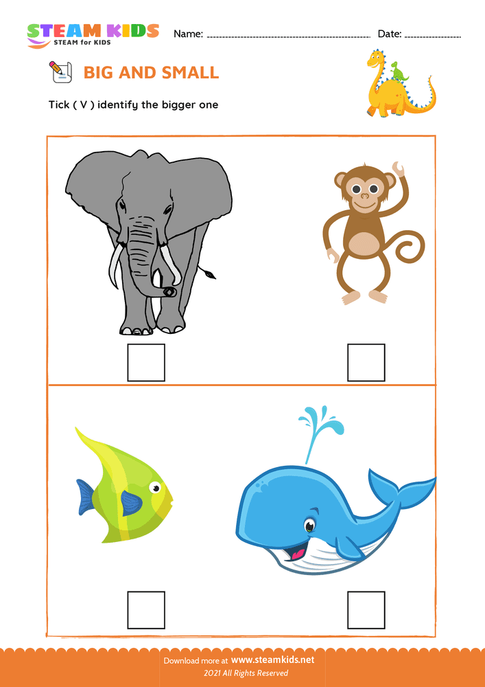 Free Math Worksheet - Big and Small - Worksheet 1
