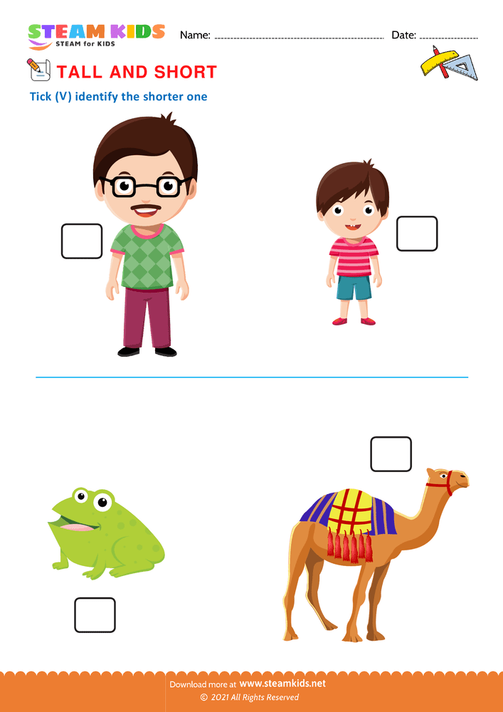 Free Math Worksheet - Tall and Short - Worksheet 3