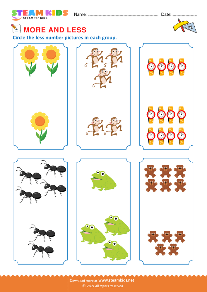 Free Math Worksheet - More and Less - Worksheet 1