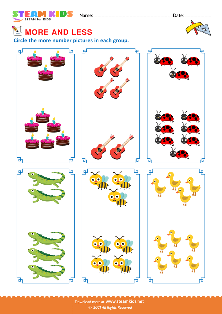 Free Math Worksheet - More and Less - Worksheet 2