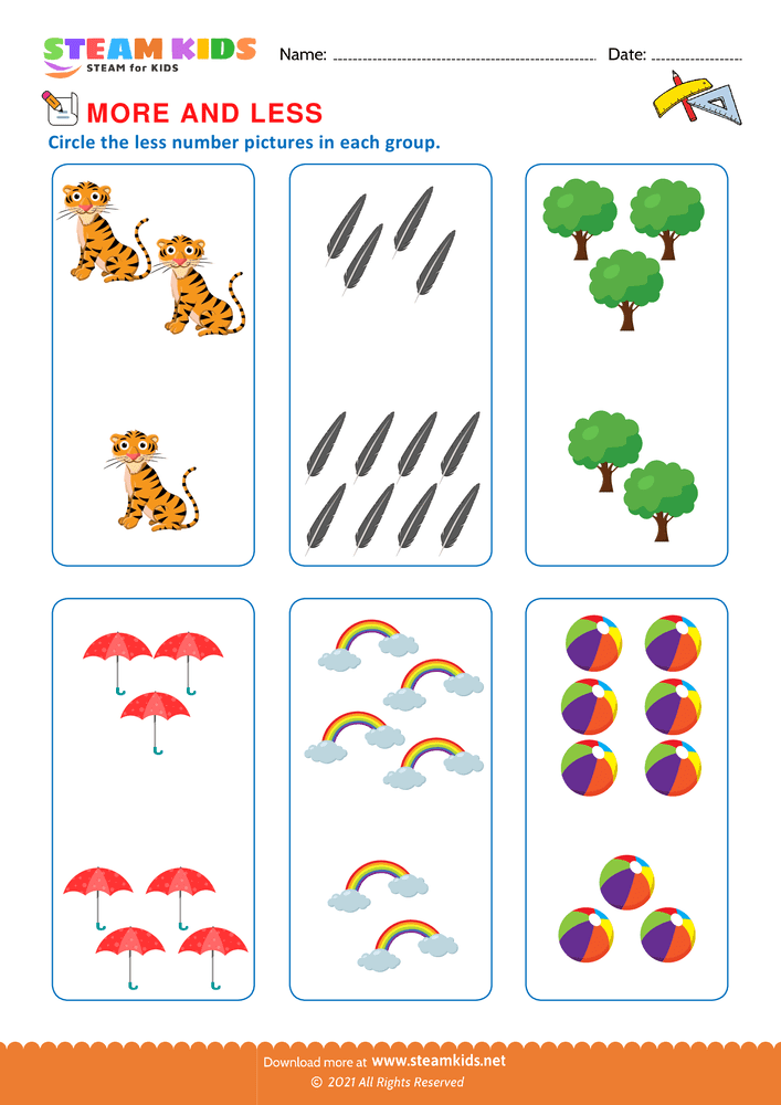 Free Math Worksheet - More and Less - Worksheet 3
