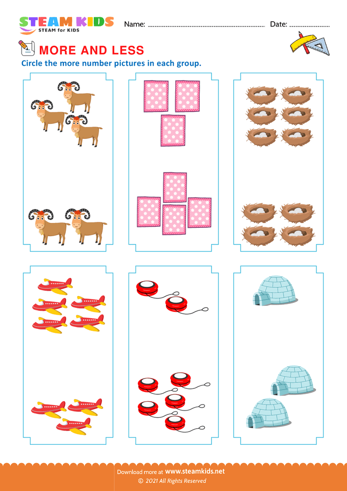 Free Math Worksheet - More and Less - Worksheet 5