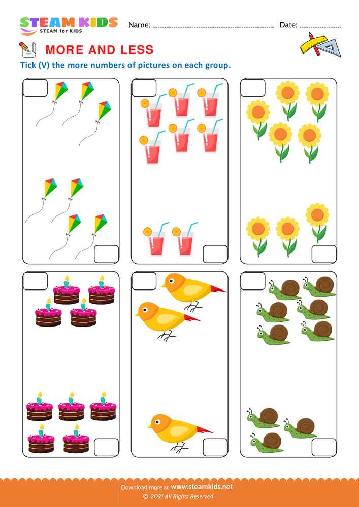 Free Math Worksheet - More and Less - Worksheet 1