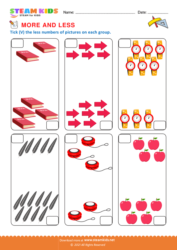 Free Math Worksheet - More and Less - Worksheet 2