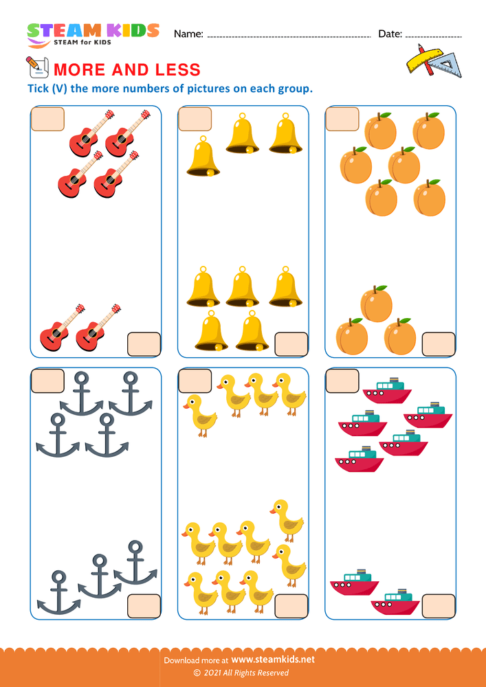 Free Math Worksheet - More and Less - Worksheet 3