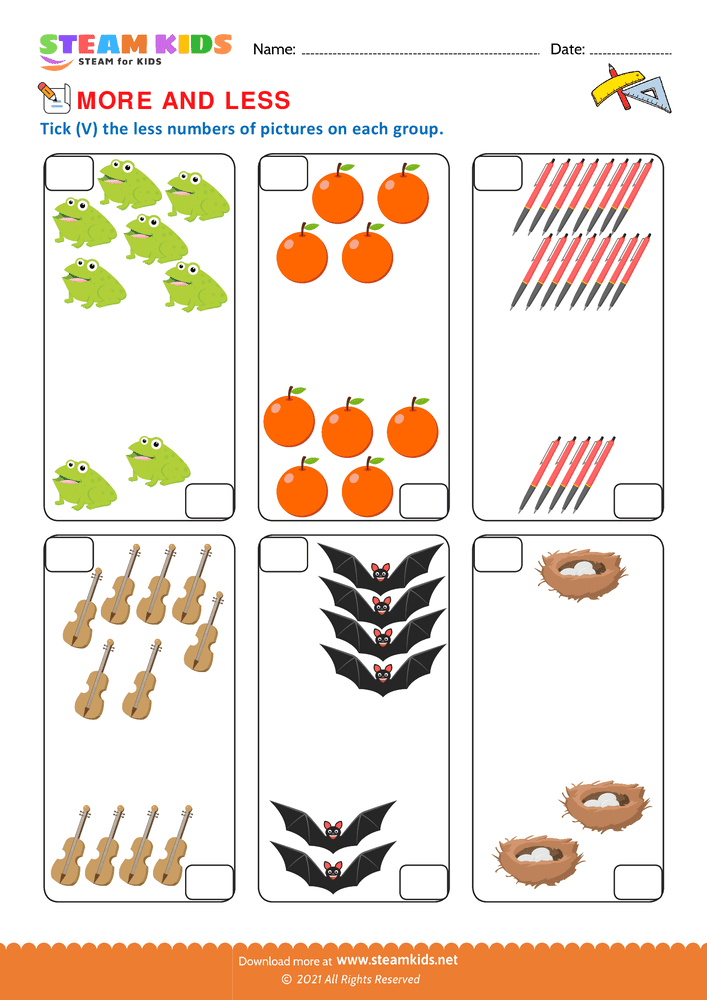 Free Math Worksheet - More and Less - Worksheet 4