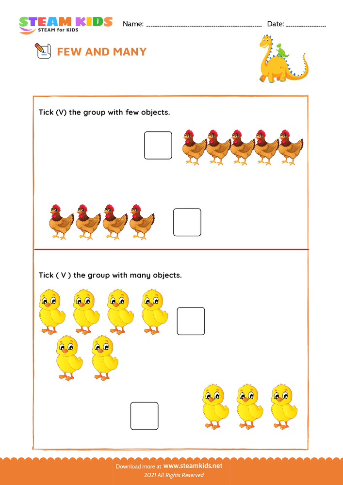 Free Math Worksheet - Few and Many - Worksheet 1