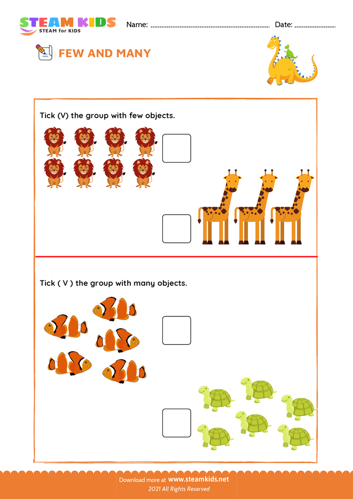 Free Math Worksheet - Few and Many - Worksheet 2