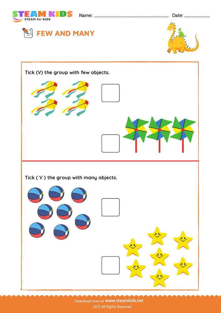 Free Math Worksheet - Few and Many - Worksheet 3