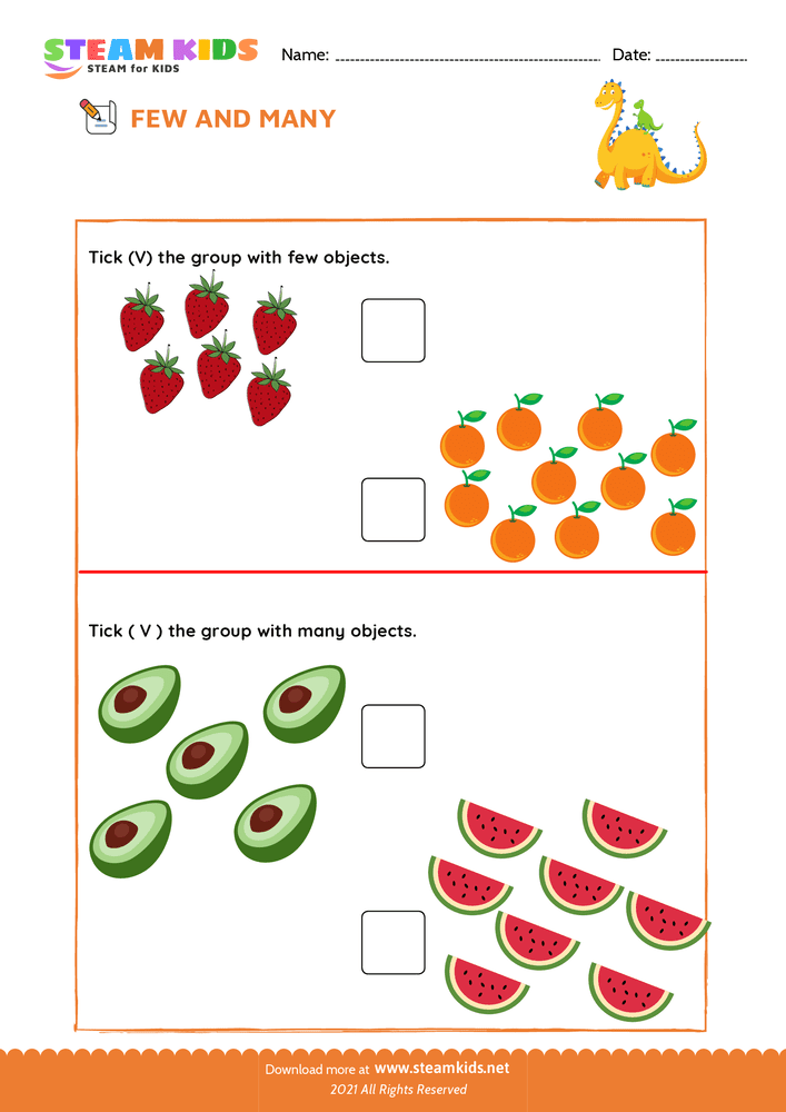 Free Math Worksheet - Few and Many - Worksheet 4