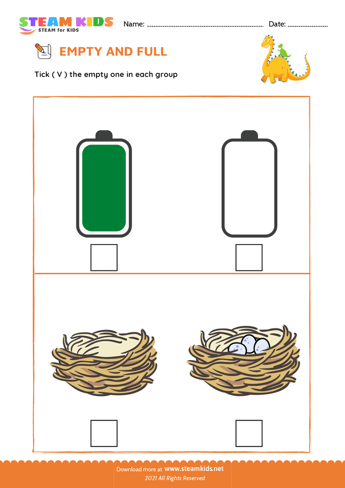 Free Math Worksheet - Empty and Full - Worksheet 1
