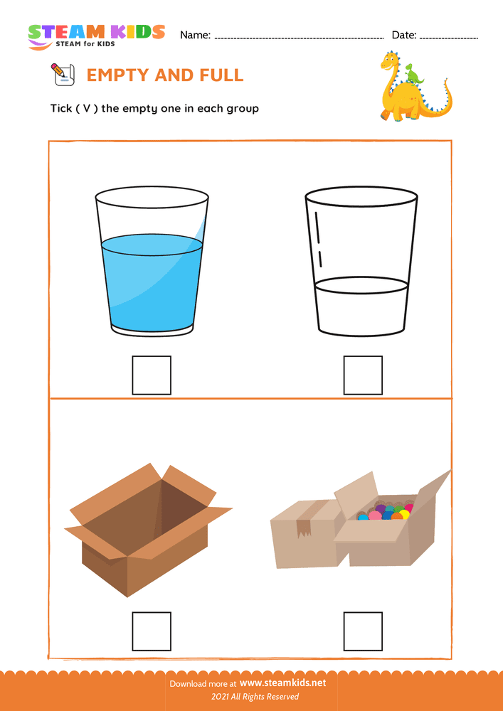 Free Math Worksheet - Empty and Full - Worksheet 2 - STEAM KIDS