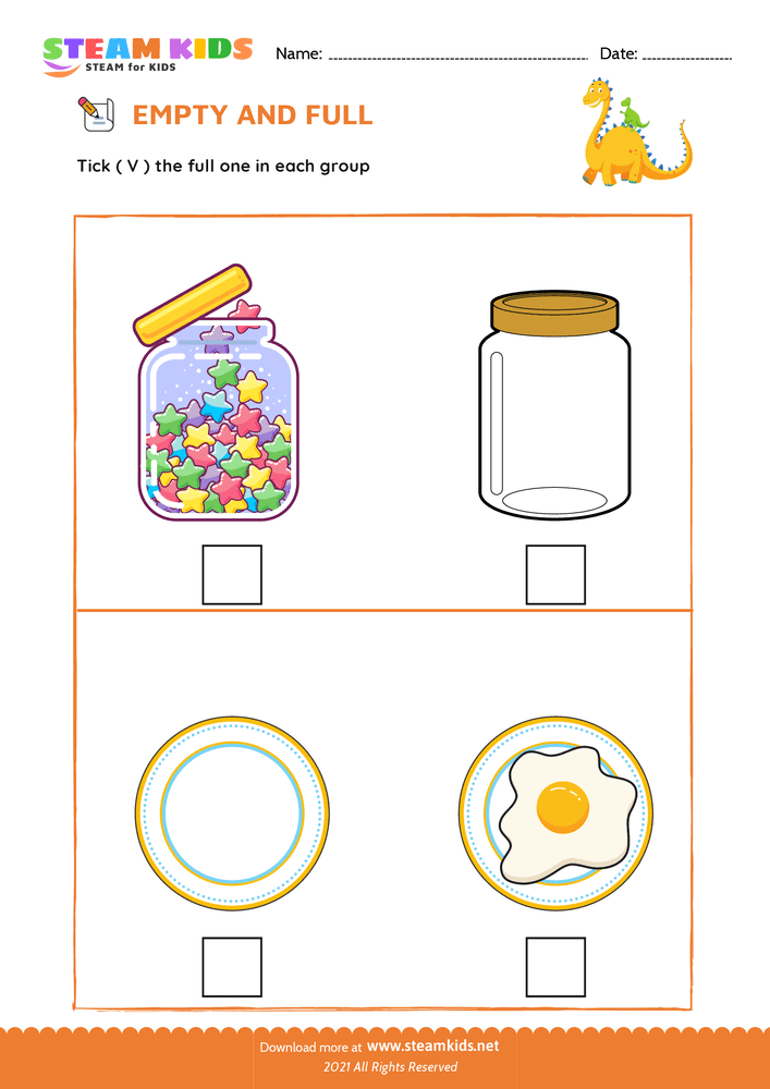 Free Math Worksheet - Empty and Full - Worksheet 3