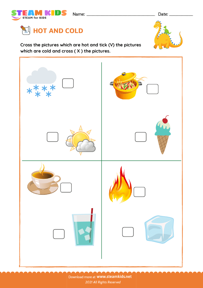 Hot and Cold - Measurements Worksheet For Kindergarten - STEAM KIDS