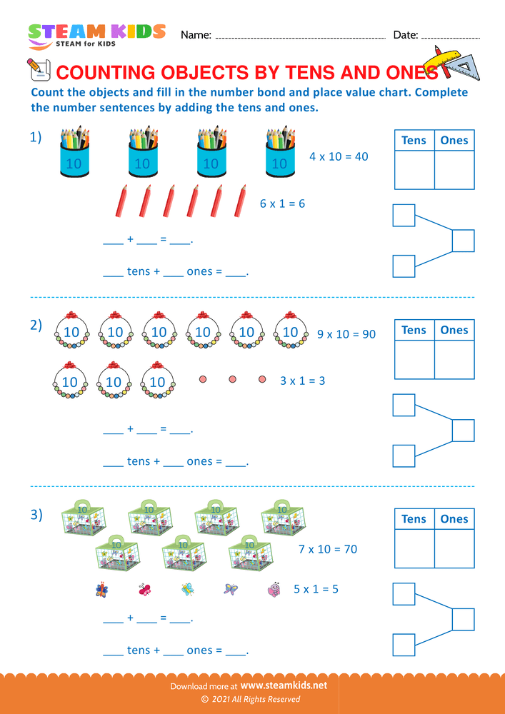 Free Math Worksheet - Counting by Objects - Worksheet 2