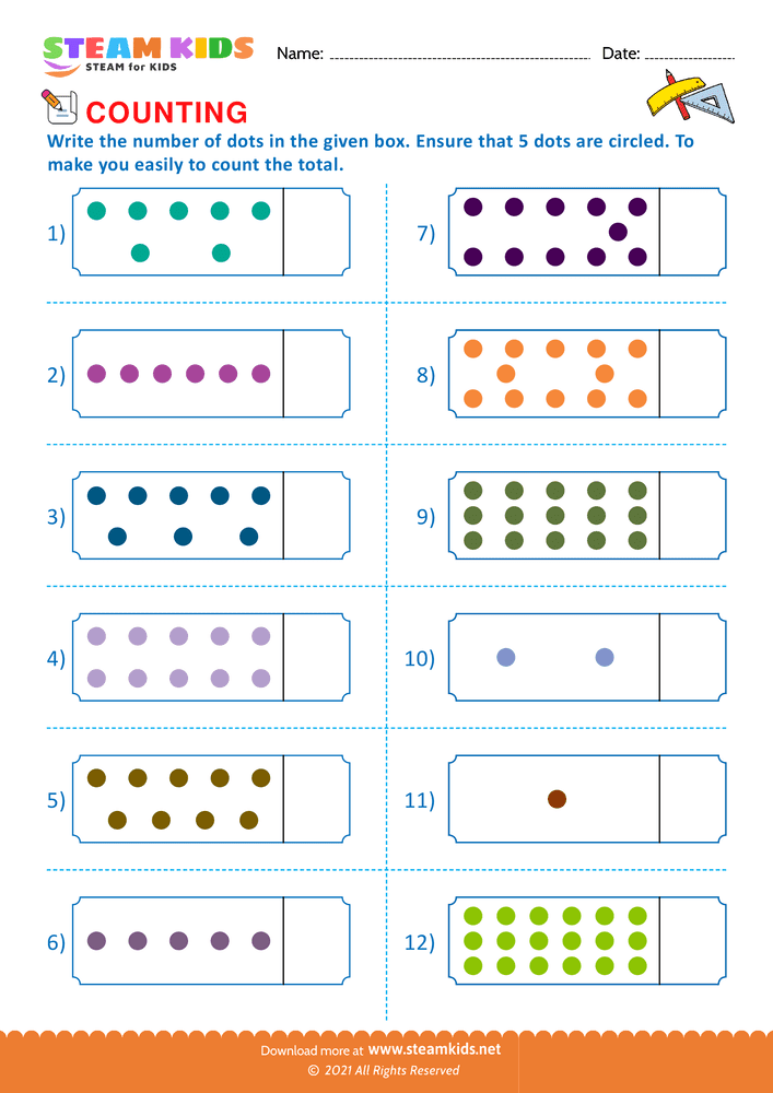 Free Math Worksheet Count and write Worksheet 18 STEAM KIDS