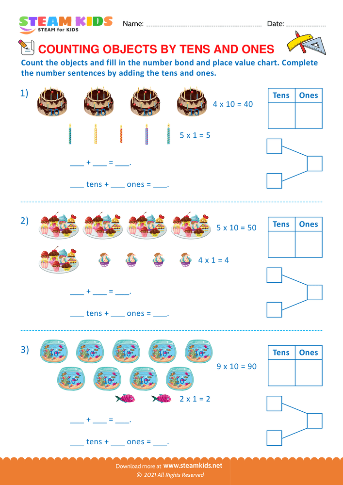 Free Math Worksheet - Counting by objects - Worksheet 10 - STEAM KIDS