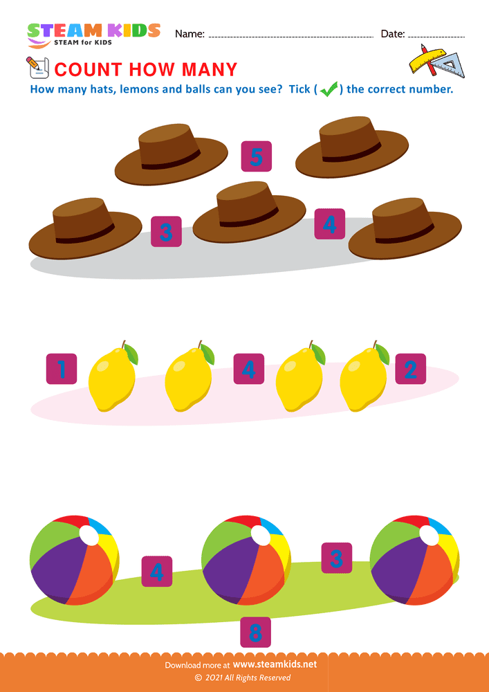 Free Math Worksheet - Count how many - Worksheet 3